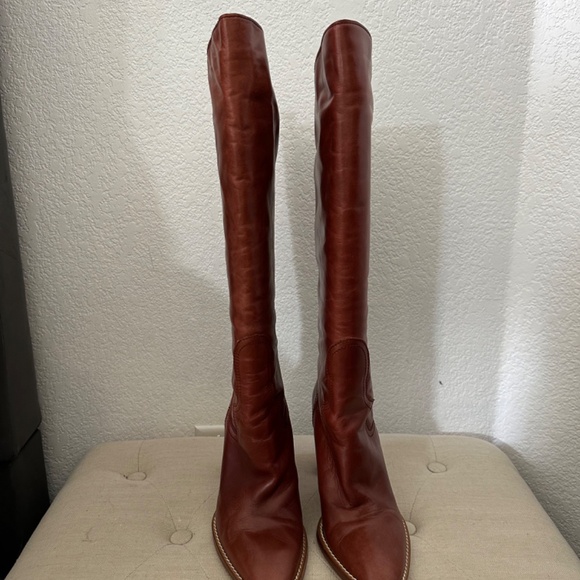 Zara genuine leather cognac tall Boots - Picture 2 of 12